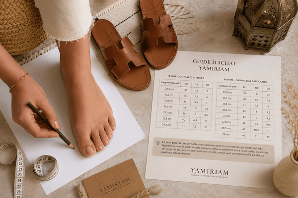 Pieds nus à Marrakech YAMIRIAM : trouver la pointure – Guide 2026