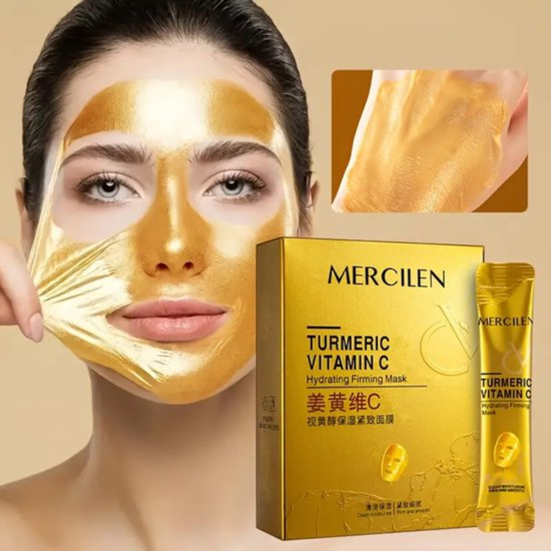 Masque Hydratant & Raffermissant Vitamine C, Rétinol & Curcuma – MERCILEN (10 pièces)