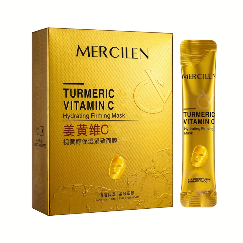 Masque Hydratant & Raffermissant Vitamine C, Rétinol & Curcuma – MERCILEN (10 pièces)