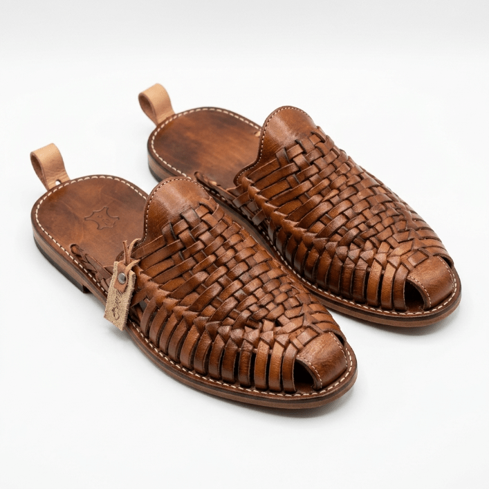 Babouche Belgha en Cuir Marocaine Marron et Marron Foncé - YaMiriam