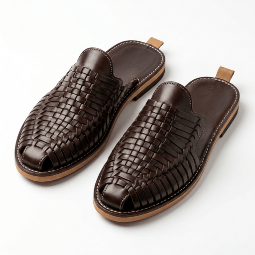 Babouche Belgha en Cuir Marocaine Marron et Marron Foncé - YaMiriam