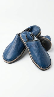 Babouches Marocaines Bleu Indigo | Cuir Véritable Homme - YaMiriam