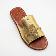 Mules en Cuir Doré pour Femme avec Khamsa - Fait Main Maroc - YaMiriam