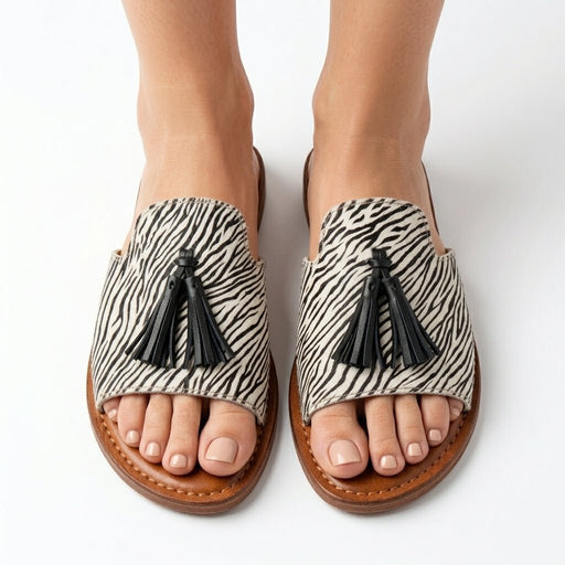 Mules en Cuir Imprimé Zèbre pour Femme - Style Chic Sauvage - YaMiriam