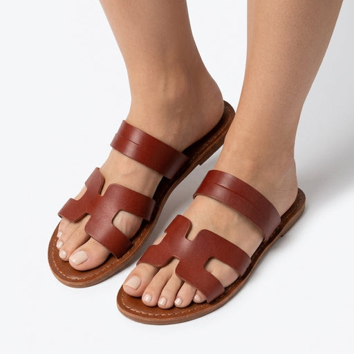 Mules en Cuir Marron en H pour Femme - Style Chic & Minimaliste - YaMiriam