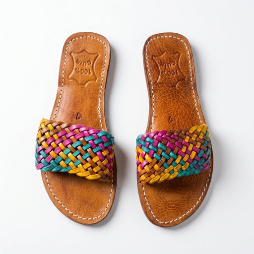 Mules en Cuir Tressé Multicolore pour Femme - Style Boho Chic - YaMiriam