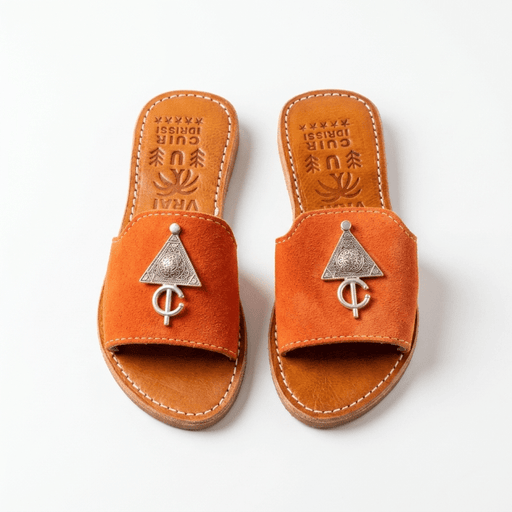 Mules en Daim Orange Terracotta pour Femme avec Bijou Berbère - Fait Main Maroc - YaMiriam
