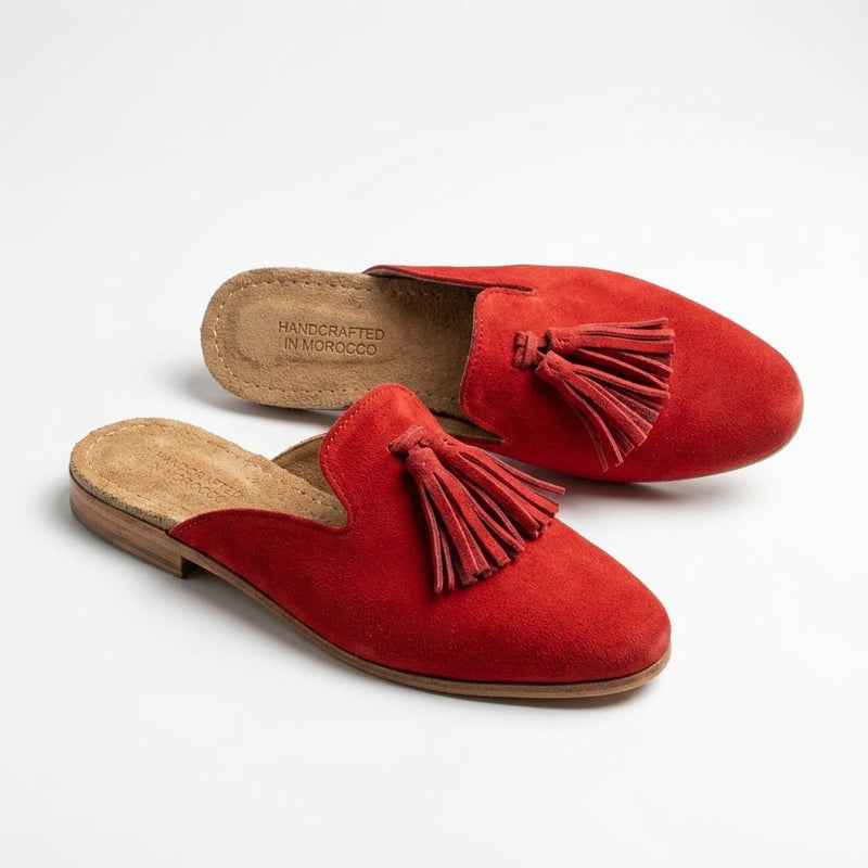 Mules Fermées en Daim Rouge pour Femme - Chic & Citadin - YaMiriam