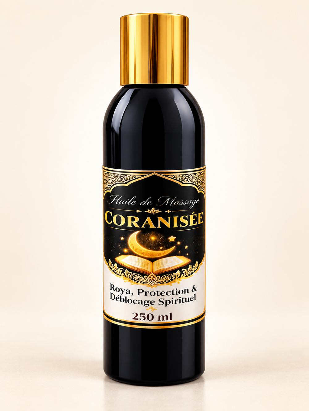 Huile de Massage Coranisée 250 ml – Roqya, Protection & Déblocage Spirituel