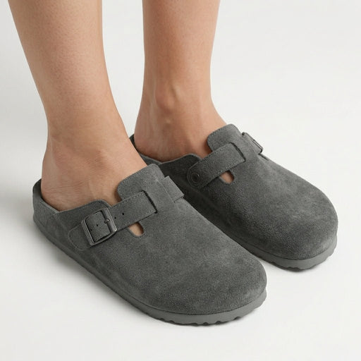 Sabots en Daim Gris Anthracite pour Femme - Confort Urbain - YaMiriam