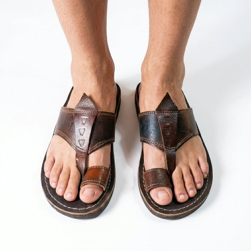 Sandales Berbères en Cuir Marron Patiné - Fait Main - YaMiriam