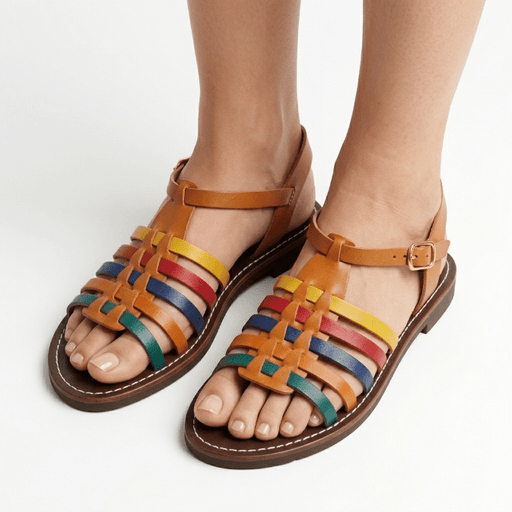 Sandales Cage Multicolores en Cuir pour Femme - Style Huarache Fait Main - YaMiriam