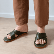 Sandales Cuir Vert Olive & Chibi Homme - Style Croisé - YaMiriam