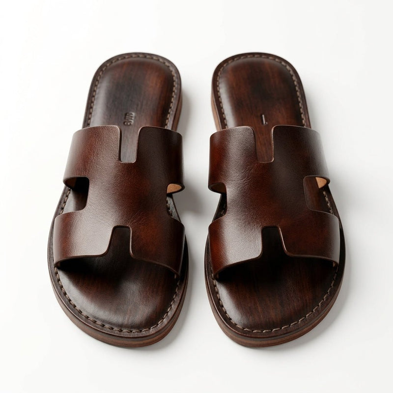 Sandales d'Été en Cuir Marron Patiné | Homme - YaMiriam