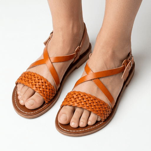 Sandales en Cuir Camel Tressé pour Femme - Style Spartiate Fait Main - YaMiriam