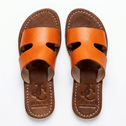 Sandales en Cuir Orange pour Femme - Style Épuré Découpe en H - YaMiriam