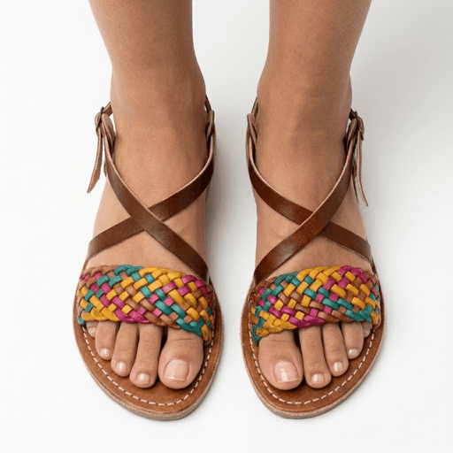 Sandales en Cuir Tressé Multicolore pour Femme - Fait Main Maroc - YaMiriam