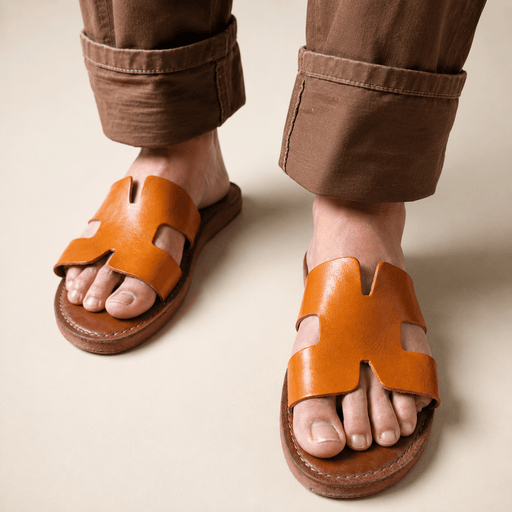 Sandales Homme en Cuir Véritable Camel | Sandales Artisanales Marocaines Fait Main | Cuir Pleine Fleur | Confort Été – Yamiriam - YaMiriam