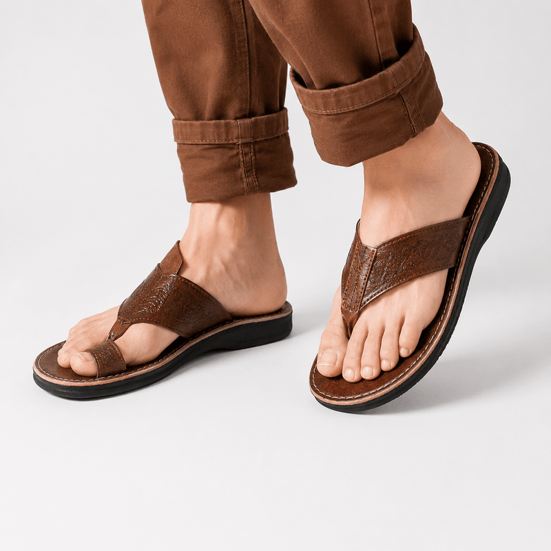 Sandales Homme en Cuir Véritable Marron | Tong Artisanale Fait Main au Maroc | Sandales Été Confort – Yamiriam - YaMiriam