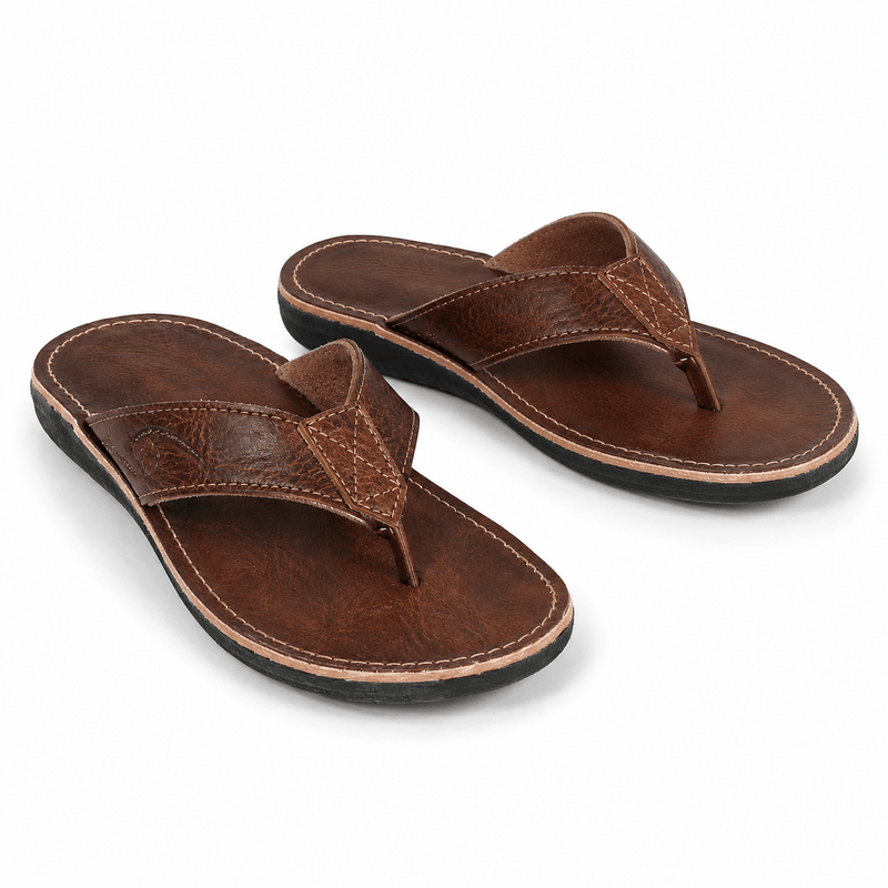 Sandales Homme en Cuir Véritable Marron | Tong Artisanale Fait Main au Maroc | Sandales Été Confort – Yamiriam - YaMiriam