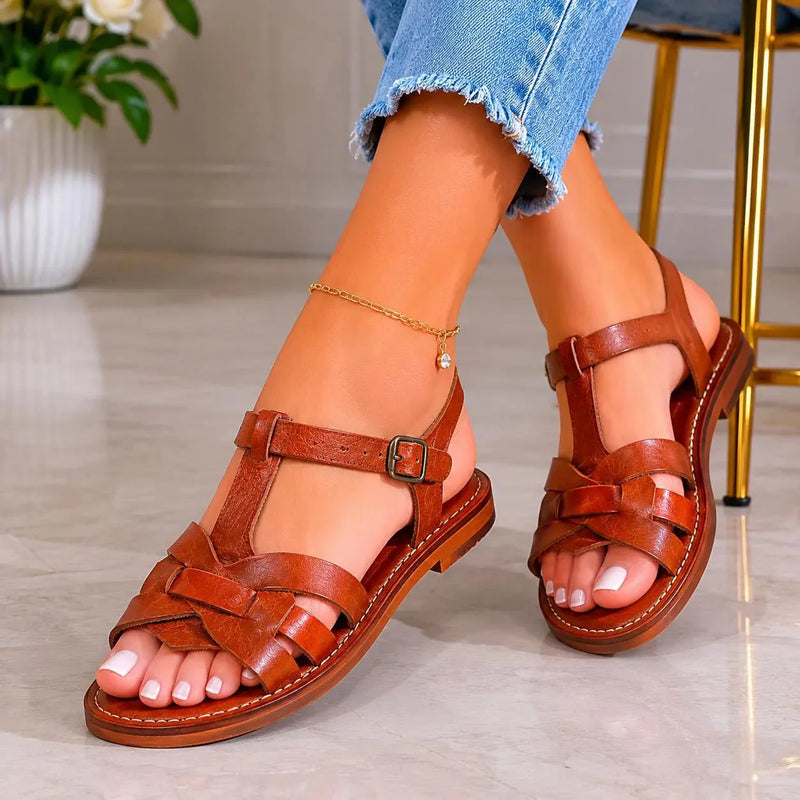 Sandales Marocaines Berbères Femme marron en Cuir Fait Main - YaMiriam