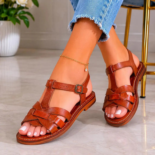 Sandales Marocaines Berbères Femme marron en Cuir Fait Main - YaMiriam