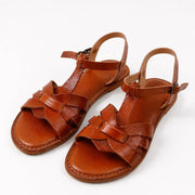 Sandales Marocaines Berbères Femme marron en Cuir Fait Main - YaMiriam