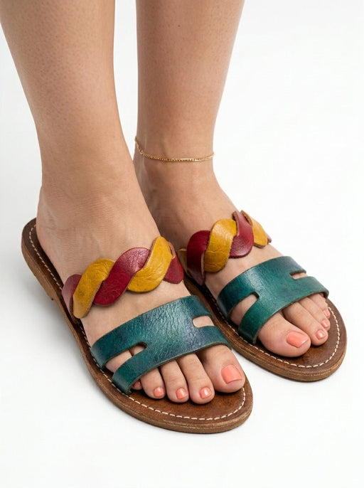 Sandales Marocaines en Cuir Multicolore pour Femme - Fait Main - YaMiriam