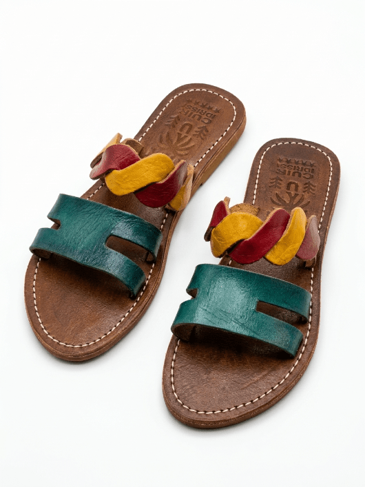 Sandales Marocaines en Cuir Multicolore pour Femme - Fait Main - YaMiriam
