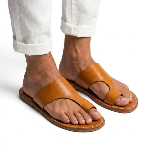 Sandales marocaines homme en cuir avec entre-doigt (Orange) - YaMiriam