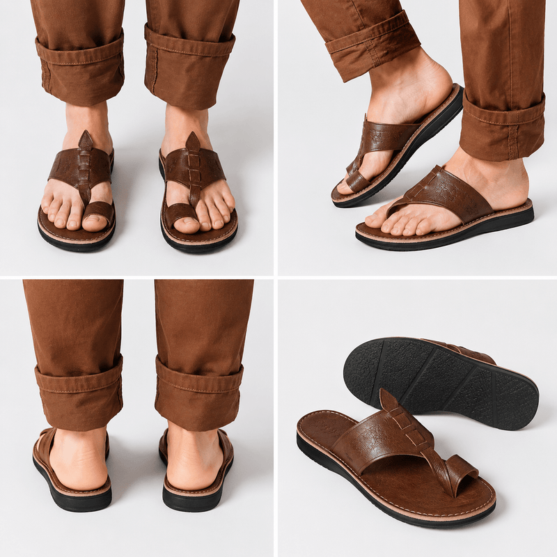 Sandales marocaines homme en cuir marron – Babouches ouvertes avec entre-doigt - YaMiriam