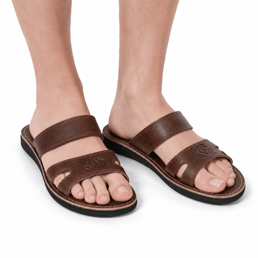 Sandales Ouvertes Homme en Cuir Véritable Marron | Double Bride Artisanale | Fait Main au Maroc – Yamiriam - YaMiriam