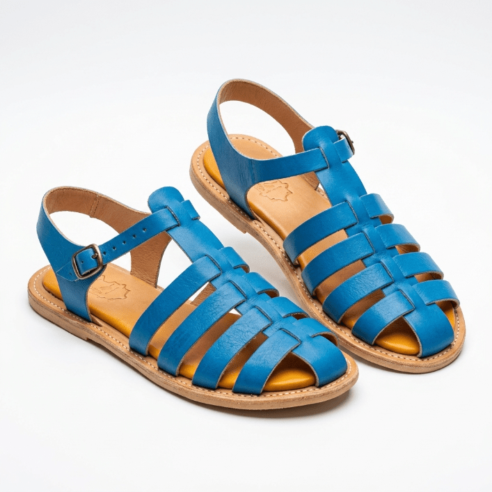 SANDALES STYLE PLAGE EN CUIR - Bleu - YaMiriam