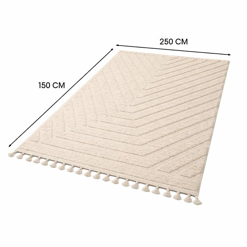 Tapis Berbère Blanc Beni Mellal 210x150cm - Laine Fait Main - Motifs Géométriques - nilabeautys.com