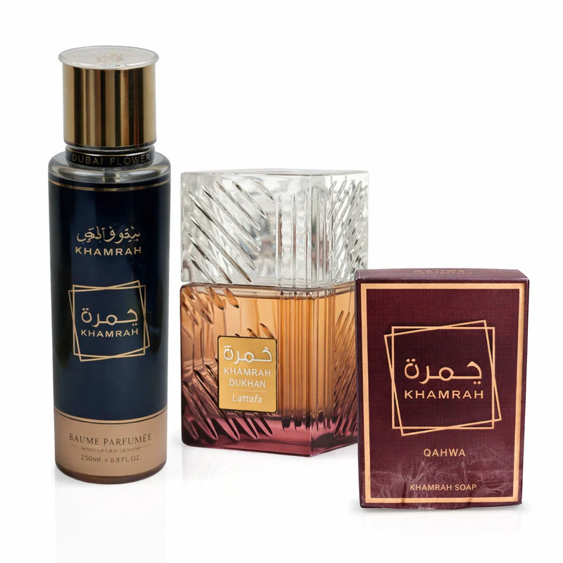 Pack Khamrah x 3 – Savon, Brume Corps & Cheveux, Parfum 50ml